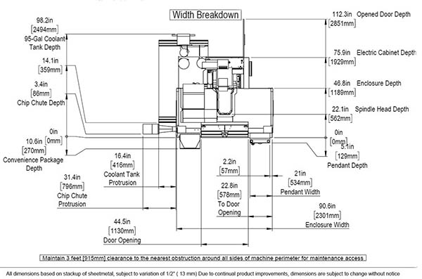 VF-1 горизонтальные розміри фрезерного обрабатывающего центра